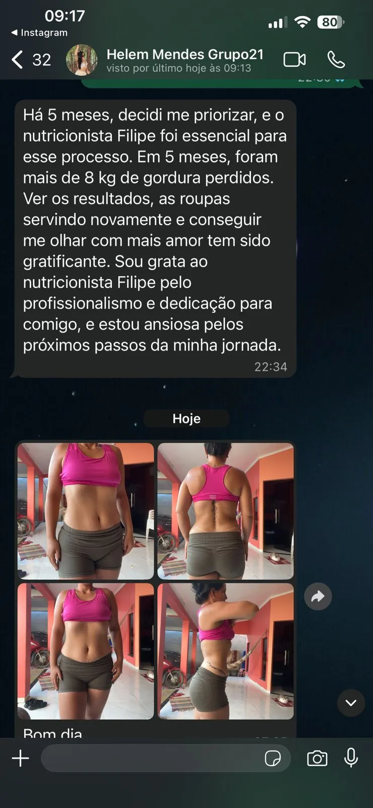 Depoimento de paciente sobre o acompanhamento nutricional — relato 1