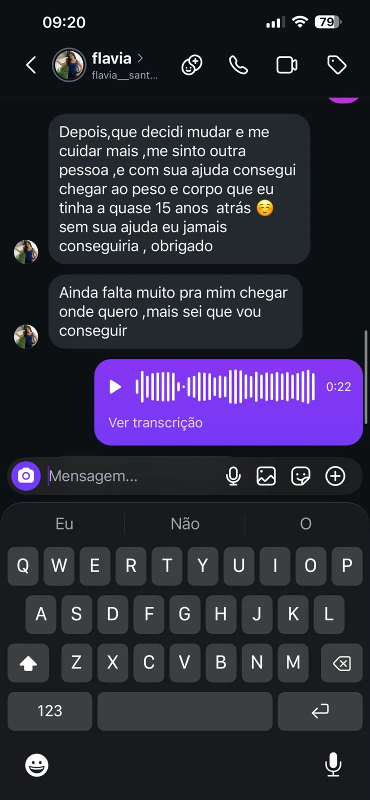 Depoimento de paciente sobre o acompanhamento nutricional — relato 3